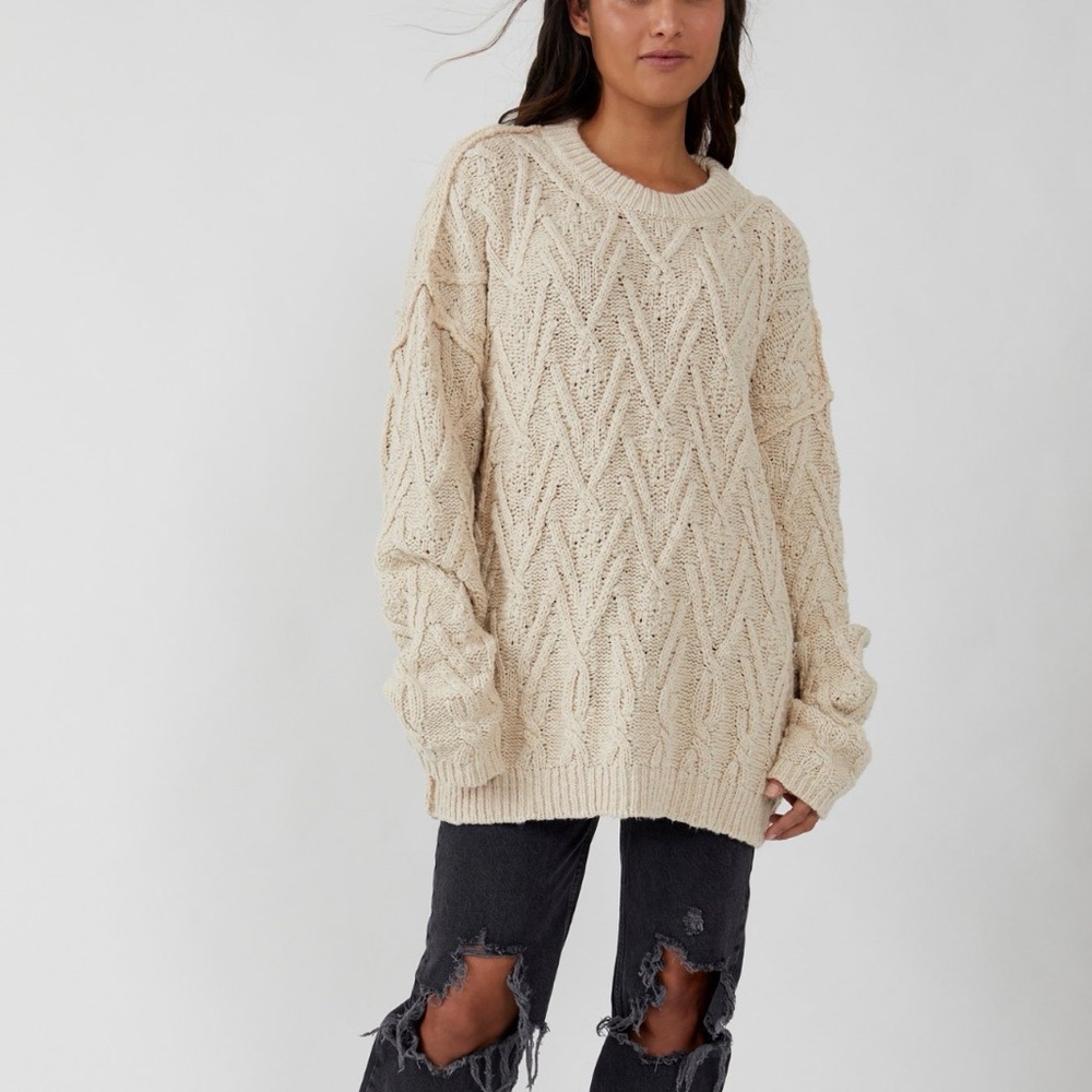 Free People Isla Cable Sweater in Ivory